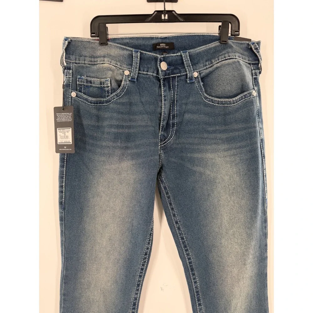 True Religion Ricky Relaxed Straight Mens Jeans Blue Big T No Flap 36X34 NEW